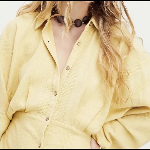 Free People Moni Mini Dress Endless Summer Textured Tie Yellow Size M - Picture 3 of 9